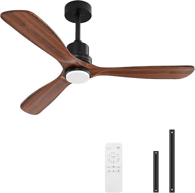 Obabala 42inch Ceiling Fans with Lights and Remote 3 Wood Blades Outdoor Ceiling Fans Noiseless Reversible DC Motor Modern Ceiling Fan for Patios Indoor Outdoor (Walnut, 42IN)