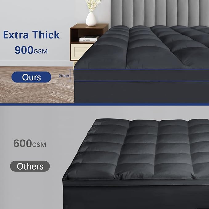 CYMULA Queen Mattress Topper, Grey Mattress Pad Bed Topper Cover, Extra Thick Pillow Top Mattress Topper with Deep Pockets, Cooling Plush Down Alternative Fill Mattress Protector