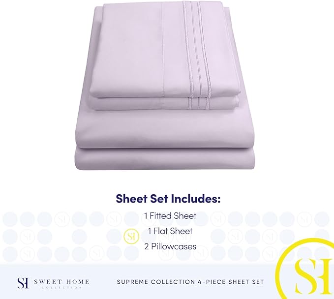 California King Sheet Sets - Breathable Luxury Sheets with Full Elastic & Secure Corner Straps Built In - 1800 Supreme Collection Cal King Deep Pocket Bedding Set, Sheet Set, California King, Lilac