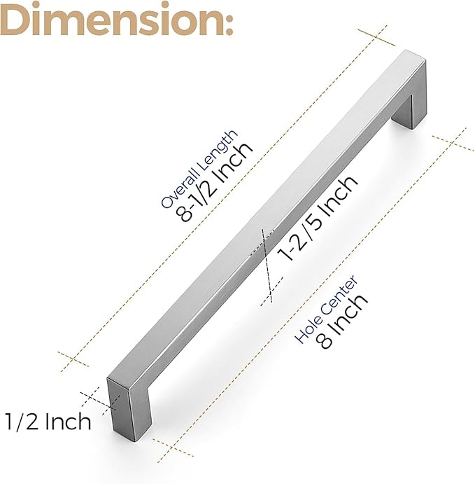Ravinte 10 Pack 8 Inch Kitchen Square Cabinet Handles Satin Nickel Pulls Brushed Nickel Kitchen Cabinet Hardware Handles for Cupboard Drawer Pulls