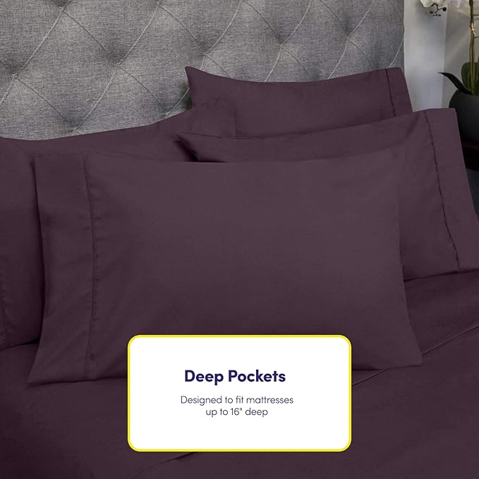 Queen Sheets Purple - 6 Piece 1500 Supreme Collection Fine Brushed Microfiber Deep Pocket Queen Sheet Set Bedding - 2 Extra Pillow Cases, Great Value, Queen, Purple