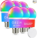 OREiN Matter Smart Light Bulb, Smart Light Bulbs with Remote Control Work with Apple Home, Alexa, Google Home, SmartThings, Color Changing Light Bulbs 2.4Ghz WiFi, 800 Lumens Equivalent 60W 6Pack