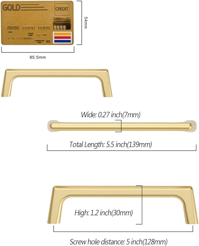 Amerdeco 30 Pack Brushed Gold Cabinet Pulls 5 Inch(128MM) Hole Centers Kitchen Cabinet Handles Hardware Kitchen Handles for Cabinets Cupboard Handles Drawer Pulls ZH0041