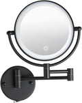 Wall Mounted Makeup Mirror with Lights and 10X Magnification, 8" Rechargeable Double Sided Touch Dimmable Foldable Extended Arm 360 Rotation for Bathroom, Matt Black