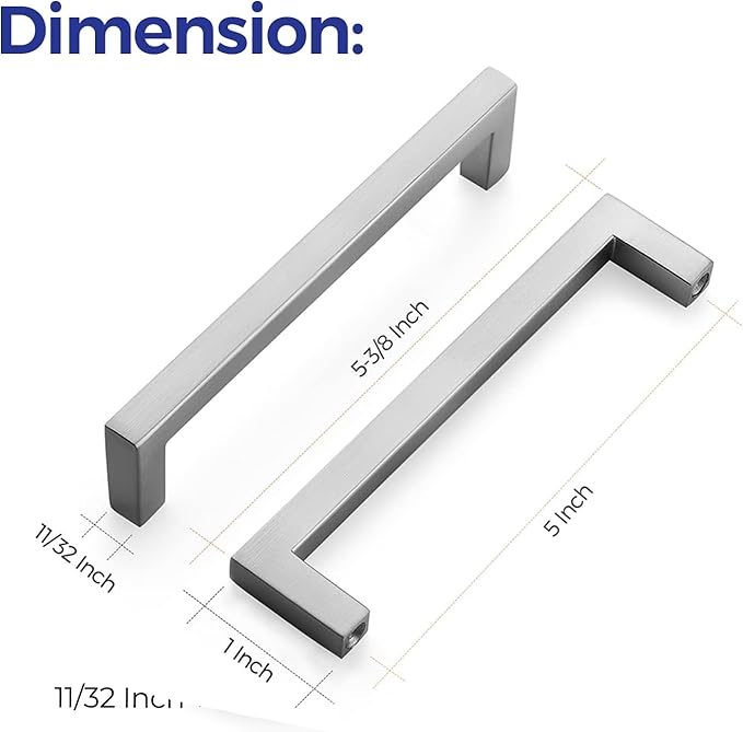 Ravinte 10 Pack Solid 5 Inch Center to Center Slim Square Bar Dresser Drawer Handles Kitchen Cabinet Handles Brushed Nickel Drawer Pulls Kitchen Cabinet Hardware Pulls