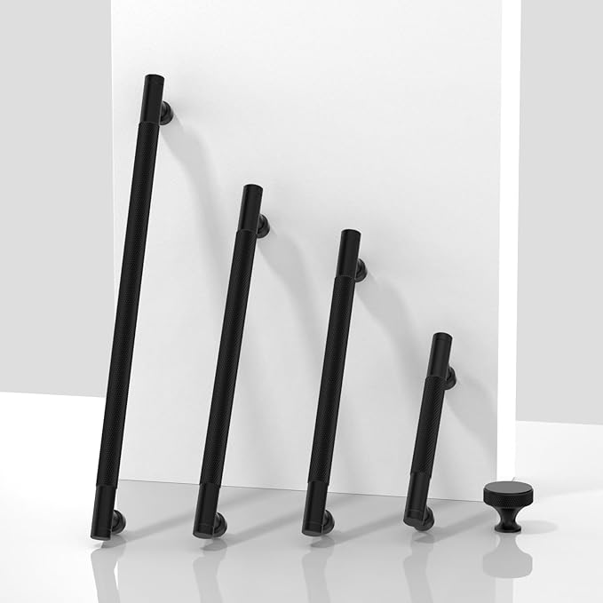 10 Pack Matte Black Knurled Cabinet Pulls 3.75 Inch(96mm) Kitchen Cabinet Handles Solid Zinc Alloy Cabinet Hardware Drawer Pulls