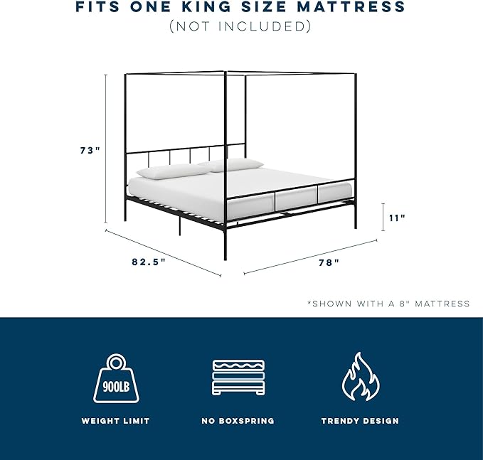 Novogratz Marion Canopy Bed, King, Black
