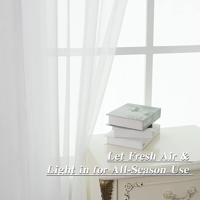 HUTO White Sheer Curtains 96 Inches Long for Living Room Rod Pocket Top Window Sheer Panels Drapes for Bedroom Girls Party Canopy Bed 2 Panels