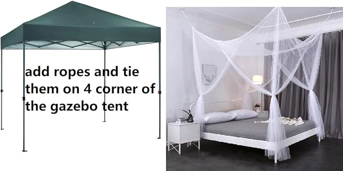 OctoRose Four Post Mosquito Net for Bed Canopy -Fits Queen, King, California King Beds-Indoor & Outdoor Use- Orange