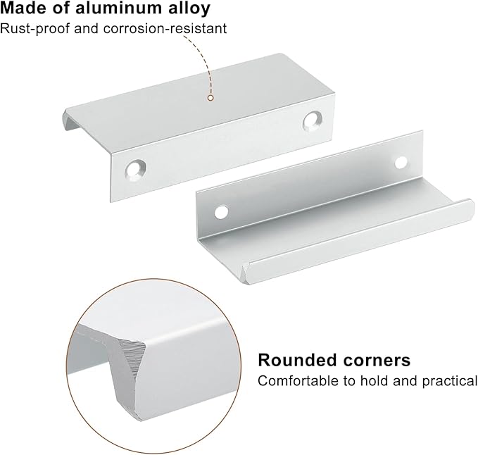uxcell Cabinet Finger Edge Pull, 3pcs 80mm / 3.15" Aluminum Alloy Back Mount Hidden Cabinet Pulls Concealed Handle for Home Kitchen Drawer Cabinet, Silver