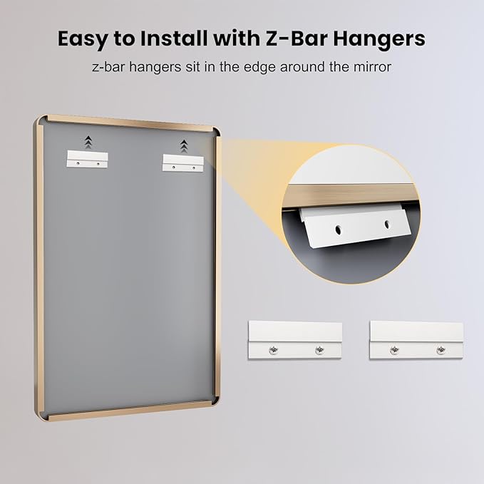 LOAAO 48”X36” Gold Bathroom Mirror, Rounded Rectangle Gold Frame Mirror, Brushed Gold Bathroom Vanity Mirror Wall-Mounted, Anti-Rust, Tempered Glass, Hangs Horizontally or Vertically