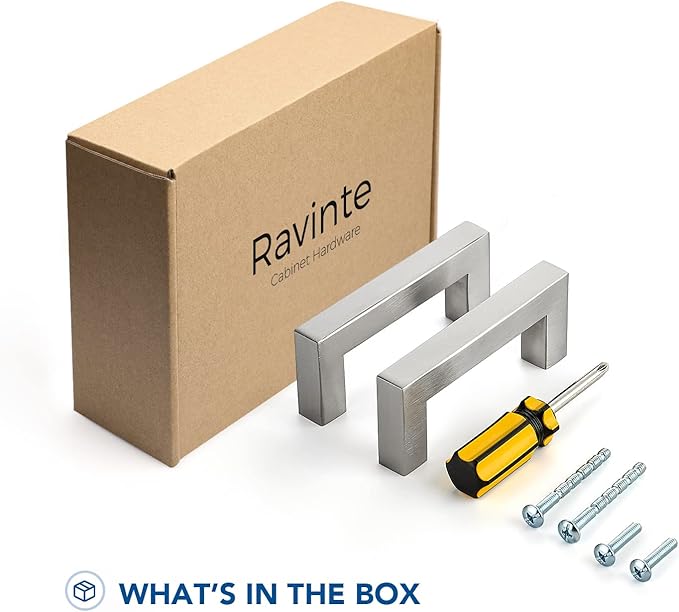 Ravinte 30 Pack Brushed Nickel Kitchen Cabinet Handles 3 Inch Cabinet Pulls Square Kitchen Hardware for Cabinet Drawer Pulls Drawer Handles Come with Screwdriver