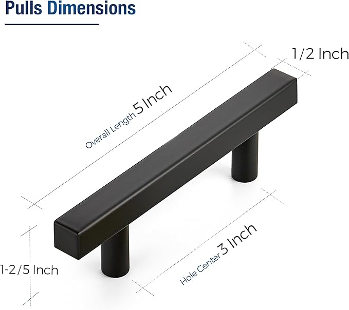 JOY DECOR 20 Pack 3 Inch Matte Black Square Cabinet Handles Stainless Steel Cabinet Hardware Pulls for Kitchen and Drawers with 5 Inch Overall Length