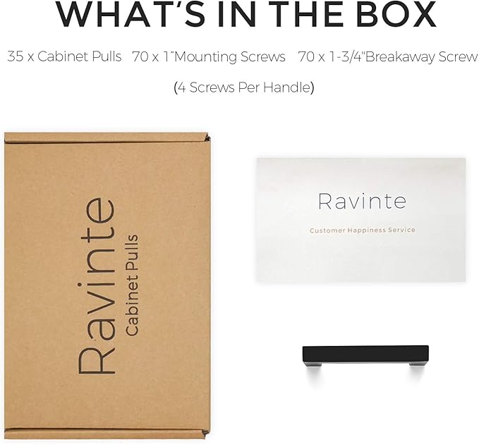 Ravinte 3 Pack 3 Inch Square Cabinet Handles - Matte Black Drawer Pulls - Kitchen Hardware Handles