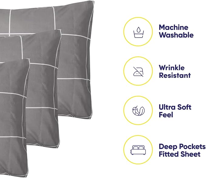 King Size Bed Sheets - 6 Piece 1500 Supreme Collection Fine Brushed Microfiber Deep Pocket King Sheet Set Bedding - 2 Extra Pillow Cases, Great Value, King, Window Pane Gray