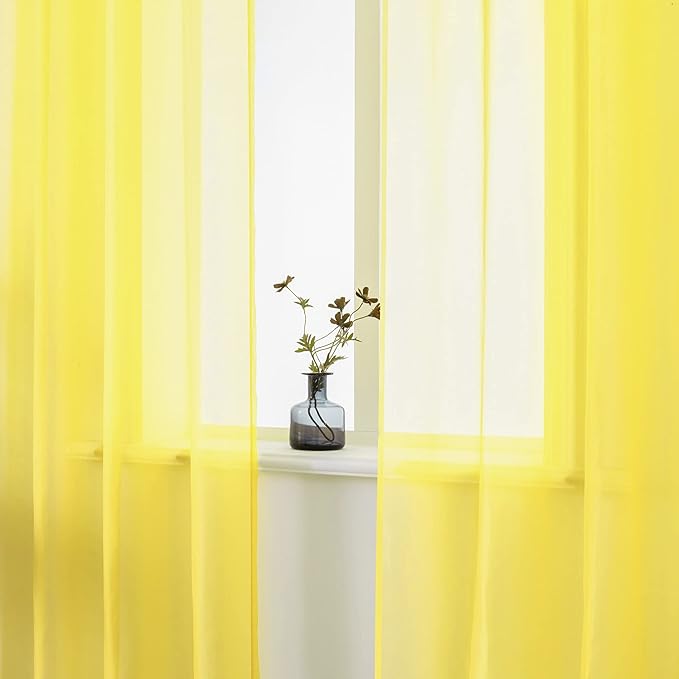 DUALIFE Yellow Curtains 72 Inches Length for Bedroom Set of 2 Panels Grommet Window Semi Voile Light Filtering Sheer Curtains for Living Room 52x72 Inch Long