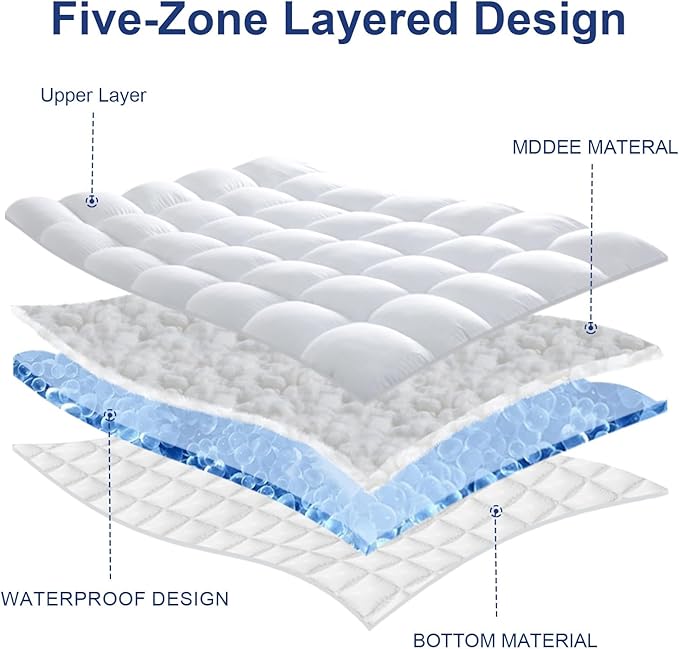 CYMULA California King Mattress Topper Waterproof, Cooling Pillow Top Mattress Topper, Extra Thick Cal King Mattress Pad Cover with 8-21Inch Pockets, Plush Down Alternative Fill Mattress Protector