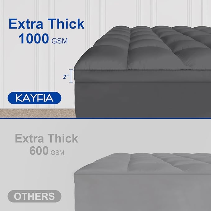 KAYFIA King Mattress Topper, Extra Thick Mattress Pad Cover for Deep Sleep,3D+7D Snow Down Alternative Fill Overfilled Plush Pillow Top Mattress with 8-23 Inch Deep Pocket-Grey