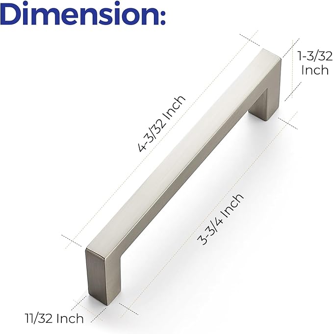Ravinte 30 Pack Solid 3-3/4 Inch Center to Center Slim Square Bar Drawer Handles Kitchen Cabinet Handles Brushed Nickel Drawer Pulls Kitchen Cabinet Hardware Pulls