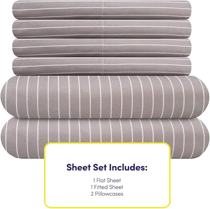 Twin Size Bed Sheets - 4 Piece 1500 Supreme Collection Fine Brushed Microfiber Deep Pocket Twin Sheet Set Bedding - 1 Extra Pillow Cases, Great Value, Twin, Pinstripe Gray (Pack of 2)