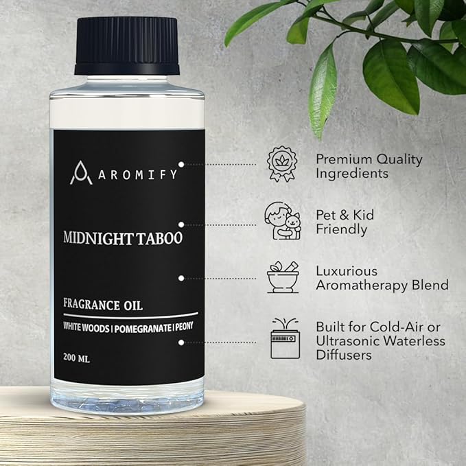 Midnight Taboo Diffuser Oil, Inspired by Luxury Hotels, 6.7 Fl Oz 200 mL, Hotel Scent for Home, Office, Bathroom & Spa, Aromatherapy Essential Oil, Lemon & Pomegranate Scents.