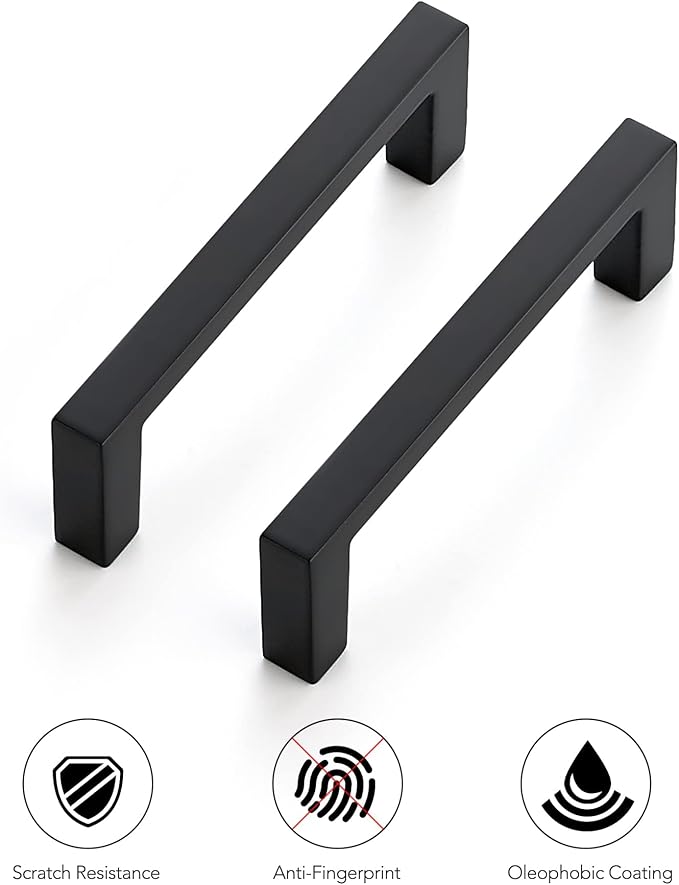 Ravinte 20 Pack Matte Black Cabinet Pulls, 3 Inch (76mm) Hole Center Slim Kitchen Handles, Square Drawer Pulls for Cabinets & Cupboards, Hardware