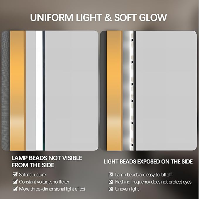 44" Round LED Bathroom Mirror, Wall Mounted Round Backlit Mirror LED Bathroom Vanity Mirror with Lights Fog Free Circle Lighted Mirror with Gold Frame, Smart Light up Mirror 3-Color