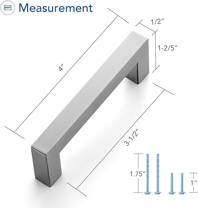 Ravinte 25 Pack Brushed Nickel Kitchen Cabinet Handles 3-1/2 Inch Cabinet Pulls Square Kitchen Hardware for Cabinet Drawer Pulls Drawer Handles Come with Screwdriver