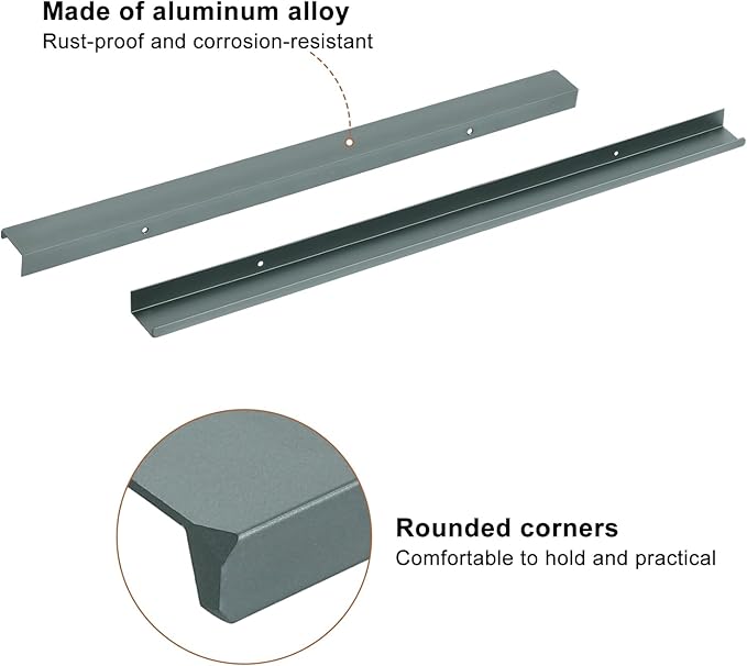 uxcell Cabinet Finger Edge Pull, 3pcs 500mm / 19.69" Aluminum Alloy Back Mount Hidden Cabinet Pulls Concealed Handle for Home Kitchen Drawer Cabinet, Gray