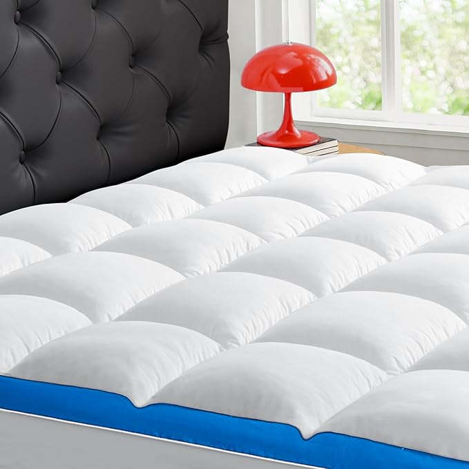Queen Mattress Topper, CYMULA Cooling Mattress Pad Cover PillowTop for Bed Back Pain, Extra Thick Mattress Protector Firm Soft Floor Fill Overfilled with 8-21 Inch Deep Pocket, 60"x80"White