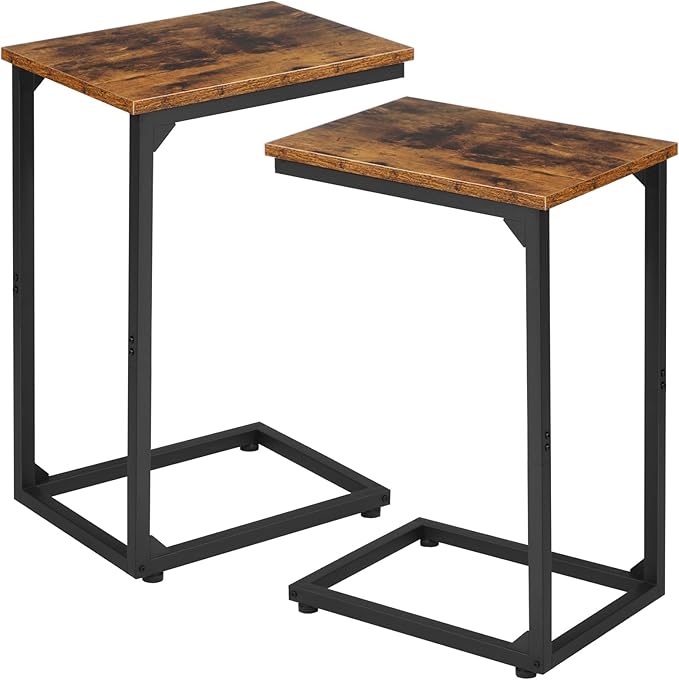 AMHANCIBLE C Shaped Side Table, End Tables Living Room Set of 2, Slide Under Couch Table for Sofa, TV Trays for Bedroom, Small Space, Rustic Brown HET02CBR