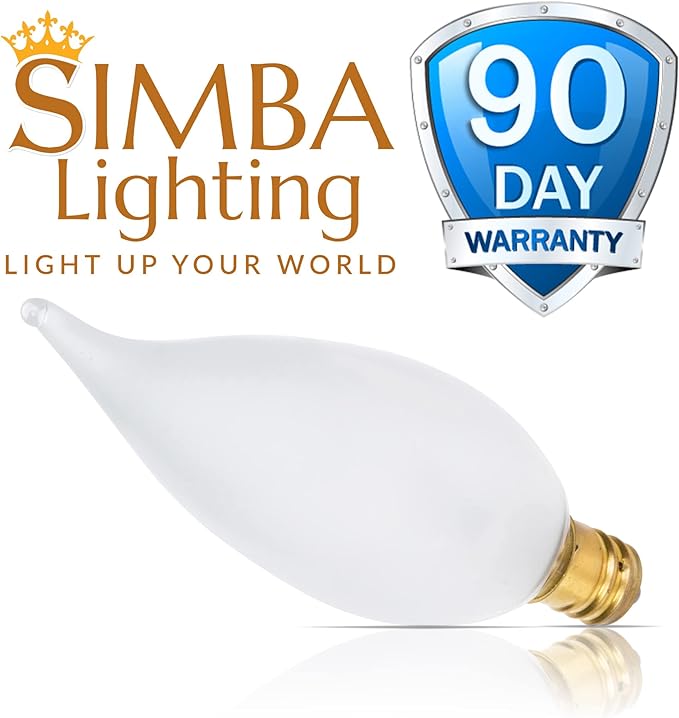 Simba Lighting Candelabra Flame Tip Frosted CA10 40W E12 Base (12 Pack) Decorative Incandescent Light Bulbs 120V for Chandeliers, Ceiling Fan Lights, Pendants, Wall Sconces, Dimmable, Warm White 2700K