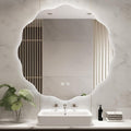 WallBeyond LED Bathroom Mirror with Lights, 32'' Wavy Round Light Up Bathroom Mirror, Anti Fog Led Mirror for Bathroom, 3 Colors and Dimmable Light