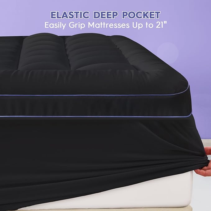ABENE 3 Inch Dual Layer Memory Foam Mattress Topper Twin, 2 Inch Memory Foam Plus 1 Inch Down Alternative Pillowtop Mattress Pad, with Bedside Pocket, Support for Back Pain (Twin, Black)