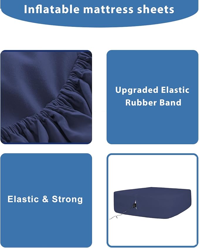 Bedecor Air Bed Sheets for Mattress Cover Removable Bed and Elastic Band Super Soft and Breathable & Deep up to 21" Blue Twin XL