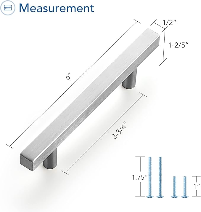 Ravinte Brushed Nickel Cabinet Handles 25 Pack 3-3/4 inch Satin Nickel Square Cabinet Pulls Silver Hardware for Kitchen Cabinets 6 inch Overall Length Stainless Steel Drawer Pulls