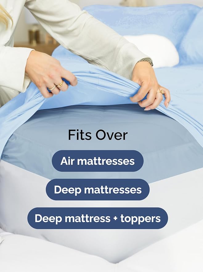 Extra Deep Split King Sheet Set - 7 Piece Breathable & Cooling Sheets - Hotel Luxury Bed Sheets Set - Easy Fit - Soft, Wrinkle Free & Comfy Sheets Set - Light Blue Sheet Set with Extra Deep Pockets