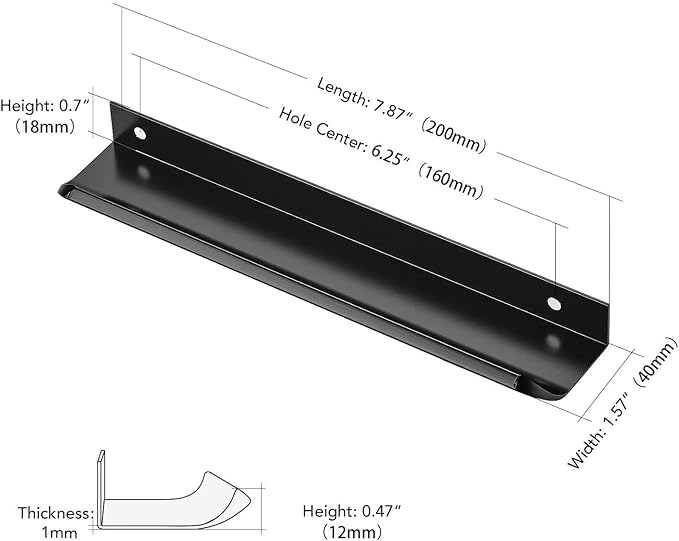 Ravinte Hardware 20 Pack Black Cabinet Handles, 7.8 Inch (200mm) Finger Edge Pulls, 6-1/4 Inch Hole Center, Finger Pulls for Cabinets
