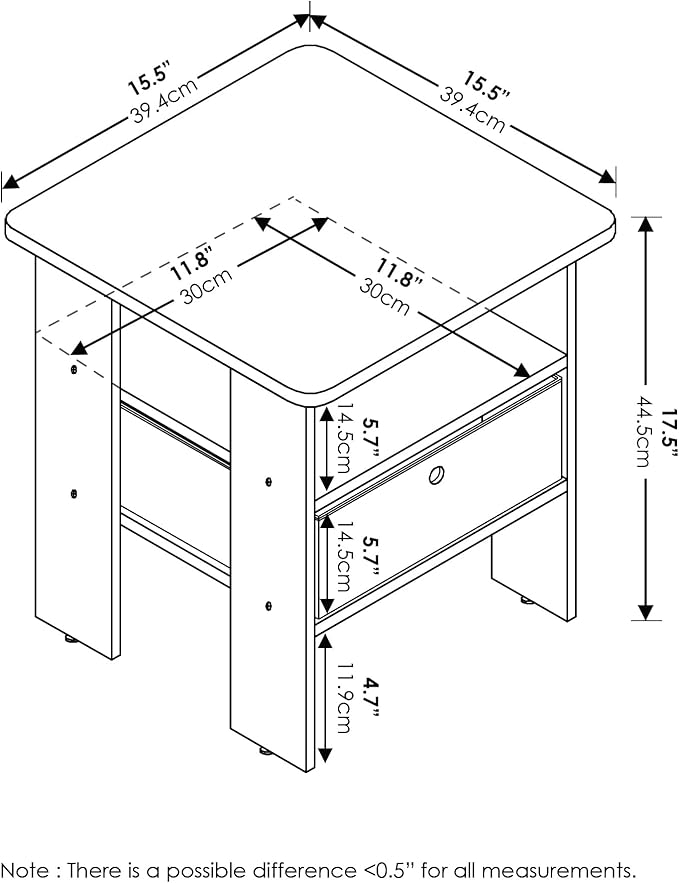 Furinno ANDREY Side Table, End Table, Night Stand with Open Shelves and Storage Bin, Bedside Table, for Living Room, Bedroom, Americano