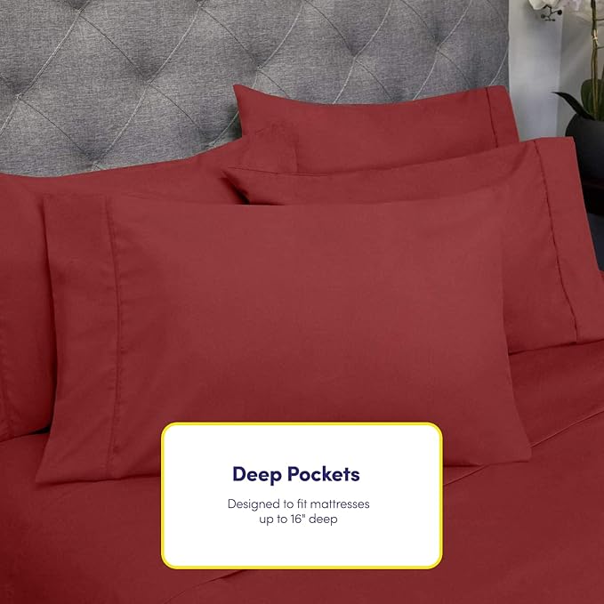 Twin Size Bed Sheets - 4 Piece 1500 Supreme Collection Fine Brushed Microfiber Deep Pocket Twin Sheet Set Bedding - 1 EXTRA PILLOW CASES, GREAT VALUE, Twin, Burgundy