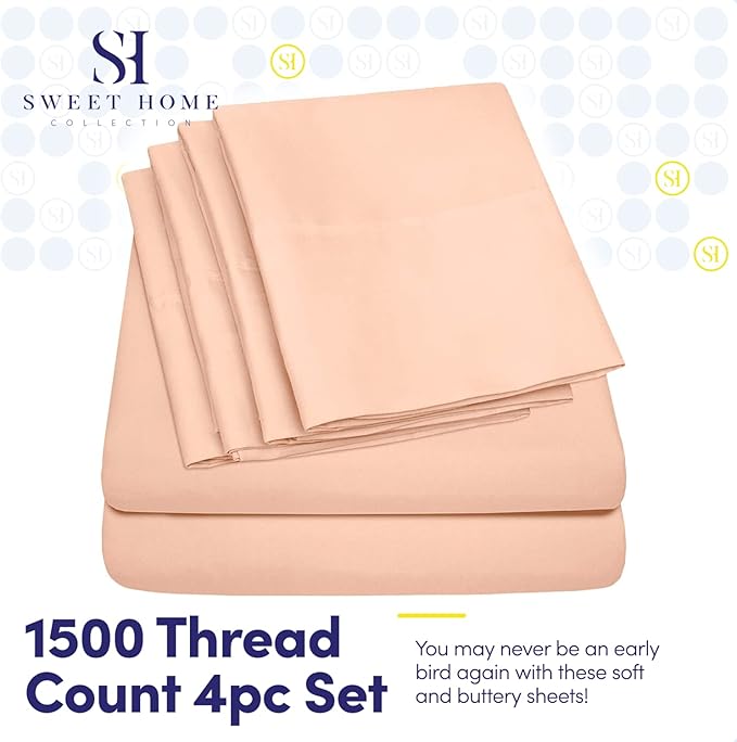 Twin XL Size Bed Sheets - 4 Piece 1500 Supreme Collection Fine Brushed Microfiber Deep Pocket Twin X-Large Sheet Set Bedding - 1 EXTRA PILLOW CASES, GREAT VALUE, Twin XL, Peach