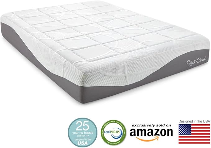 Perfect Cloud Made in The USA Elegance Plush Gel-Infused 12-inch Memory Foam Mattress - Pressure Relieving - Bed-in-a-Box (King)