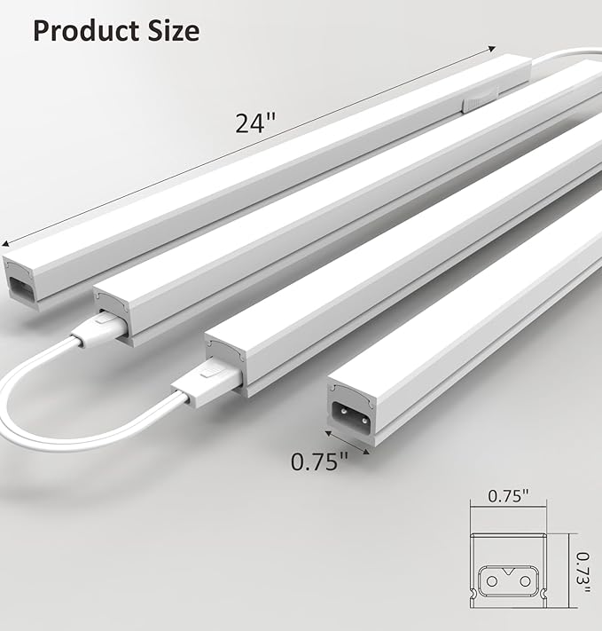 Under Cabinet Lighting Plug in, 24 Inch 4 Pcs, Linkable AC120V 3CCT 3000K/4000K/5000K Ultra Slim, LED Under Cabinet Lights for Counter Light, Kitchen, Shelf, Sink, Workshop, Desk, White