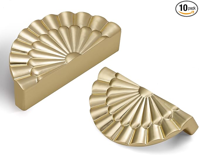 Brushed Gold Cabinet Pulls 10 Pack 3 Inch Modern Drawer Handles Kitchen Cupboard Half Moon Bathroom Dresser Sunflower Cup Flat Pull SH-BG76-10