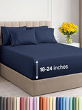 Extra Deep Queen Sheet Set - 6 Piece Breathable & Cooling Sheets - Hotel Luxury Bed Sheets Set - Easy & Secure Fit - Soft, Wrinkle Free & Comfy Sheets Set - Navy Blue Sheet Set with Extra Deep Pockets