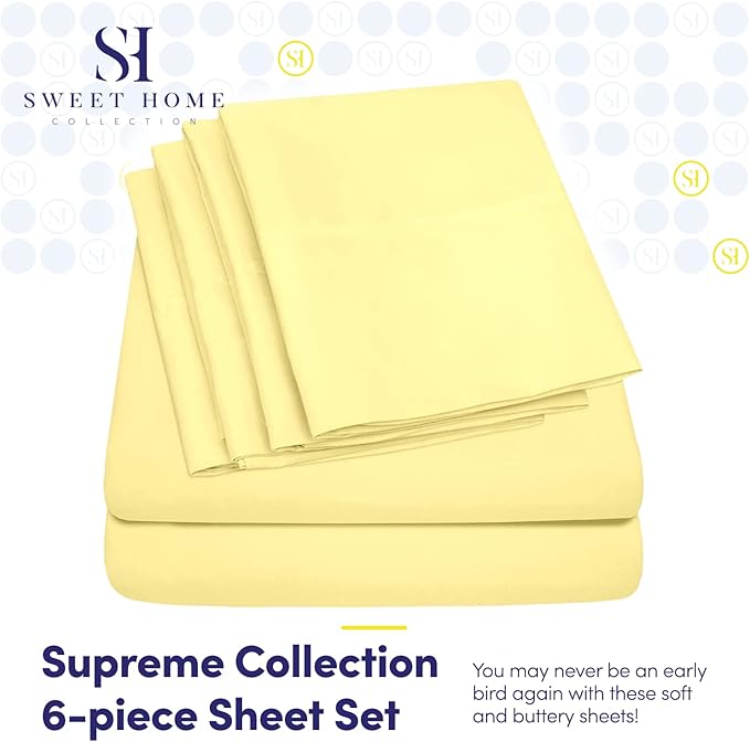 Cal King Size Bed Sheets - 6 Piece 1500 Supreme Collection Fine Brushed Microfiber Deep Pocket California King Sheet Set Bedding - 2 Extra Pillow Cases, Great Value, California King, Pale Yellow