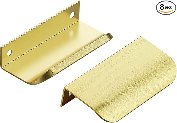 Ravinte Hardware 8 Pack Gold Cabinet Handles, 3.15 Inch (80mm) Finger Edge Pulls, 2-1/2 Inch Hole Center, Finger Pulls for Cabinets