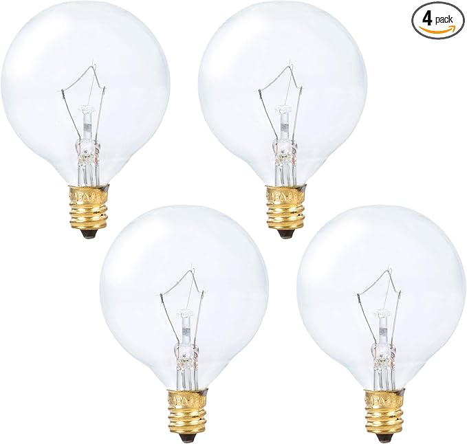 Simba Lighting Aromatic Wax Warmer Small Globe G16.5 Round Bulb 25W E12 Candelabra Base (4 Pack) for Chandelier, Ceiling Fan, Decorative Vanity Lights, Sconce, Clear Glass, 110V 120V, 2700K Warm White