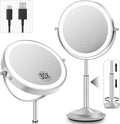 Makeup Mirror with Lights, 1X/30X Lighted Magnifying Mirror Height Adjustable, 3000mAh Rechargeable Double Sided Vanity Mirrors with 3 LED Lighting and Adjustable Brightness for Desk Women Gift