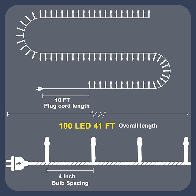 RPGT Christmas Light 100 LEDs 41ft Green Cable Wire Fairy String Twinkle Lights Plug in 12 Modes for Xmas Tree, Party, Indoor,Outdoor, Garden, Wedding, Home Decoration (Multi Color)